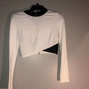 Bebe Cropped Leather Trim Top